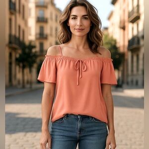 NWT DOE & RAE, Coral Cold  Shoulder top